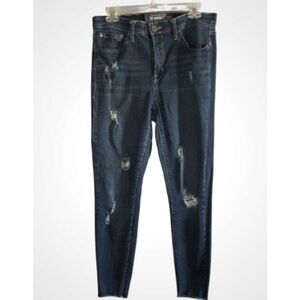 Torrid Dark Blue Distressed Sky High Waist Skinny Raw Hem Jeans Size 12R
